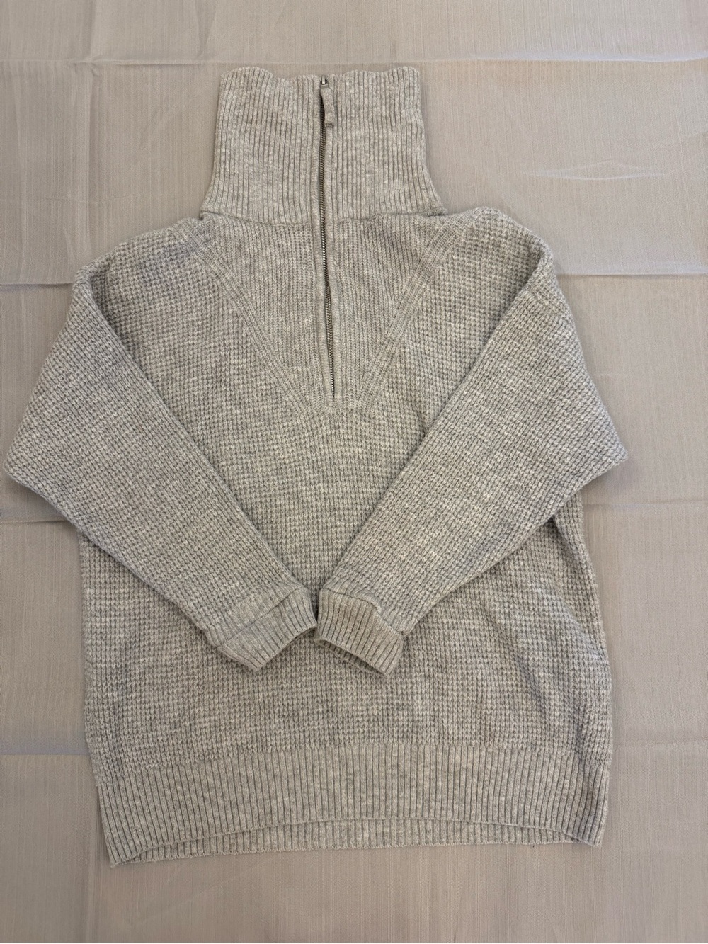 aerie Light Gray Waffle Half-Zip Turtleneck Sweater